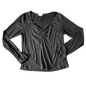 Love Wins Black Ribbed Ruched Long Sleeve Basic Short T Shirt Medium